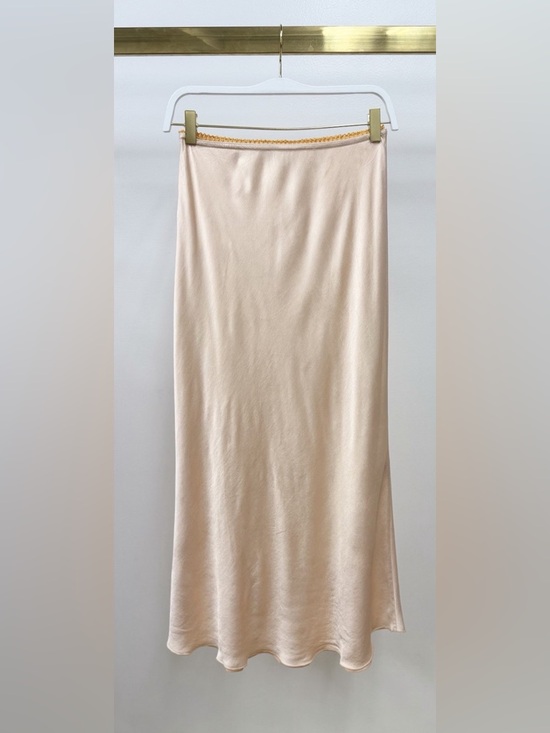 Milio Milano Dresses & Skirts - (9298/235110-APRI) SOLID ELASTIC LACE TRIM WAIST SILKY VISCOSE MAXI SKIRT